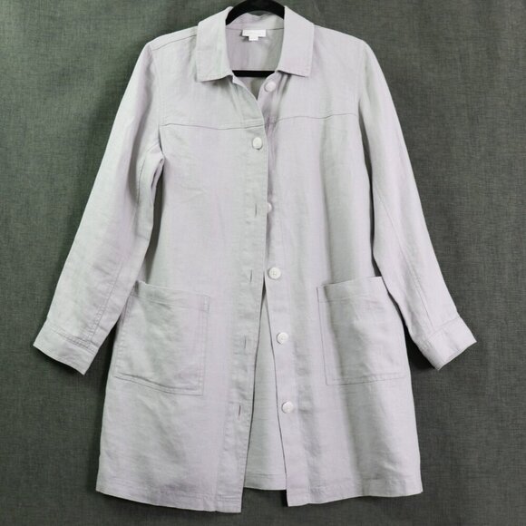 J. Jill Love Linen Artist Coat Jacket Tunic Women's Small Gray Pockets - Picture 1 of 16